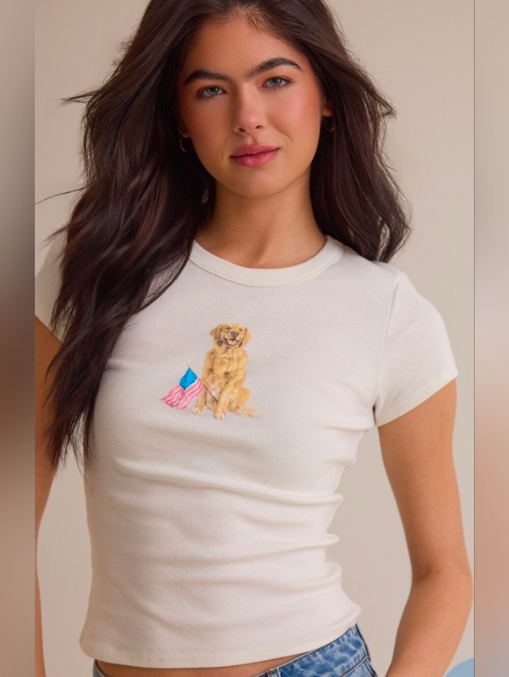 NWT Altar'd State Ellison American Flag Dog Golden Retriever Baby Tee Small